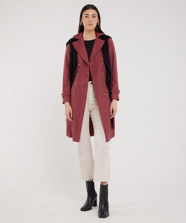 Chaqueta Trench Con Cinturon De Ajuste Manga Larga