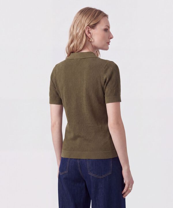 Polo Manga Corta Cuello Tejido Para Mujer