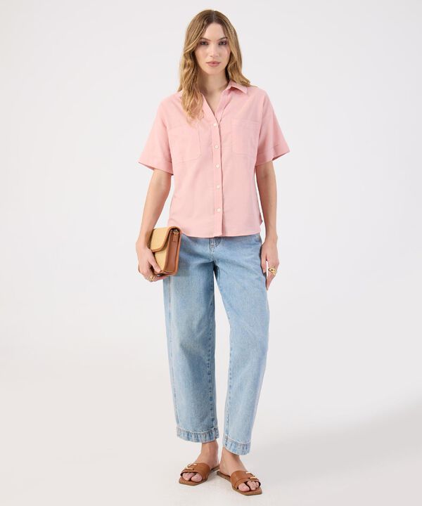 Camisa Rosa Casual Manga Corta Bolsillos image number null