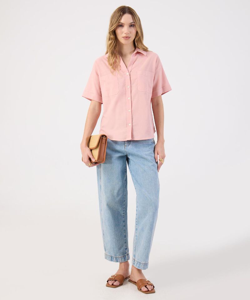 Camisa Rosa Casual Manga Corta Bolsillos