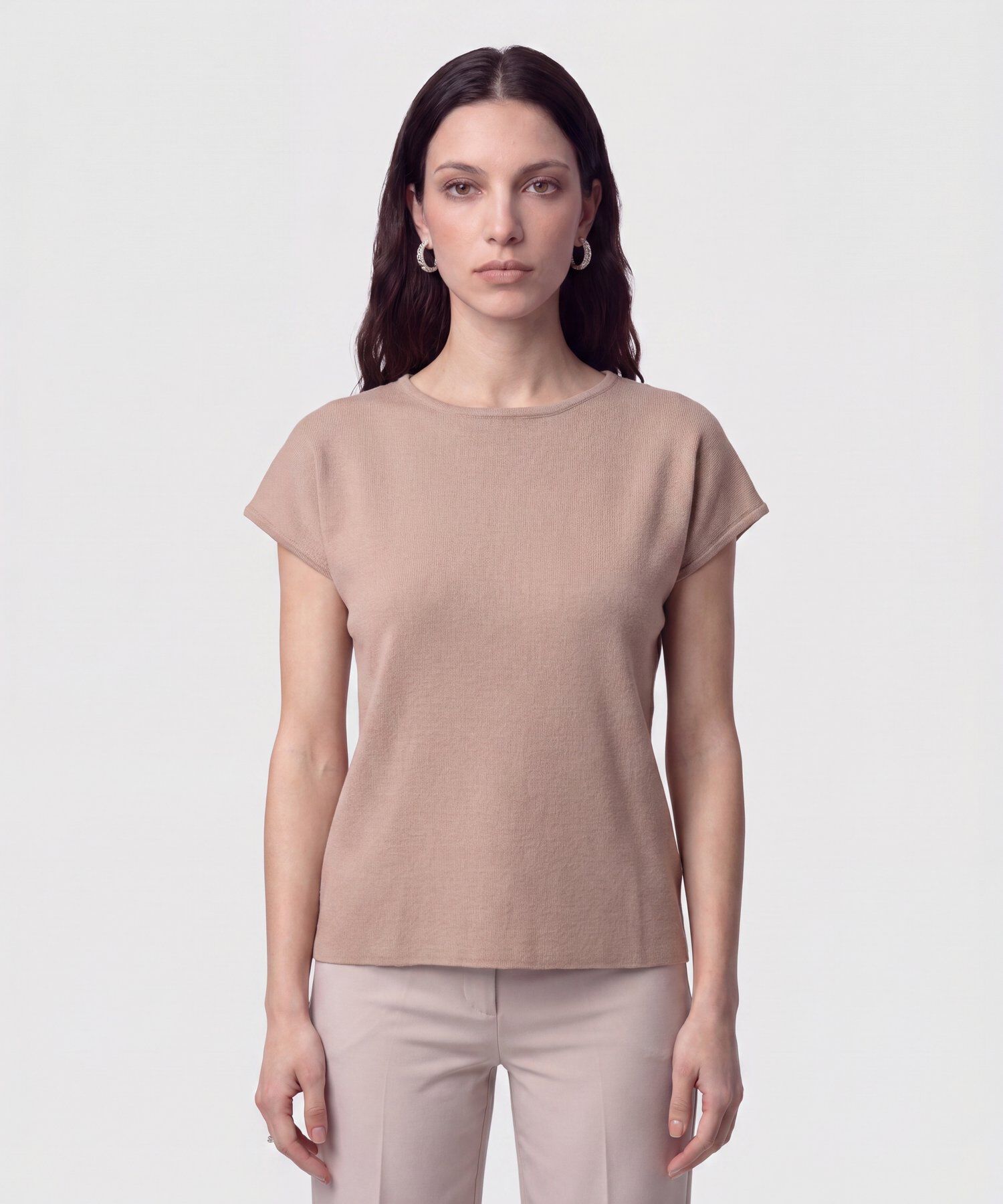 Camiseta de Punto Manga Corta Para Mujer