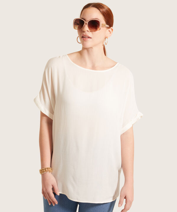 Blusa Unicolor Manga Corta Corrida Con Guardapolvo