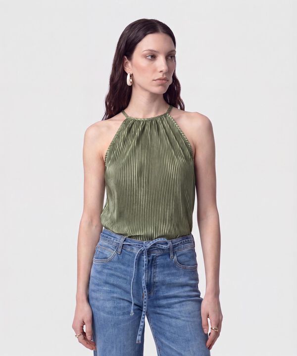 Blusa Plisada Cuello Halter Para Mujer