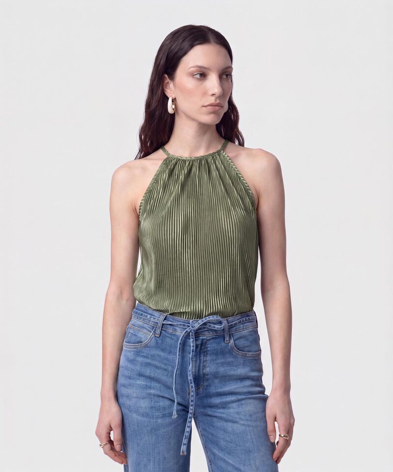 Blusa Plisada Cuello Halter Para Mujer