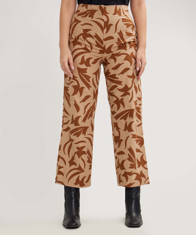 Pantalón Estampado Tiro Alto Con Pretina Resortada En Centro Posterior, Trópico Floral