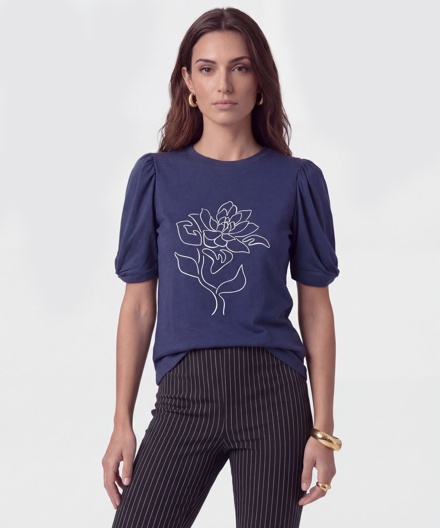 Camiseta Con Mangas Abullonadas Para Mujer