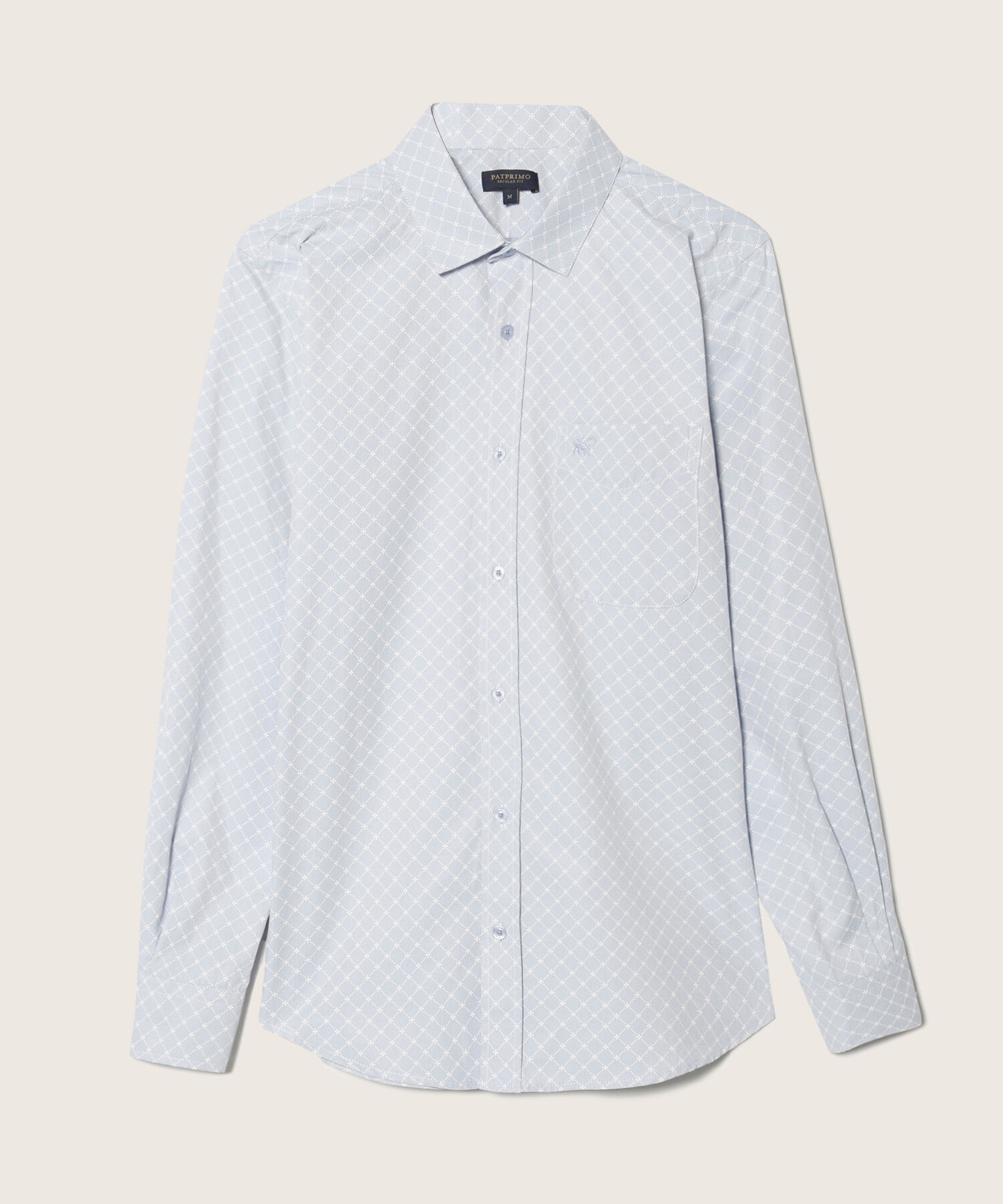 Camisa Estampada Con Textura, Manga Larga, Bolsillo Y Silueta Regular Fit
