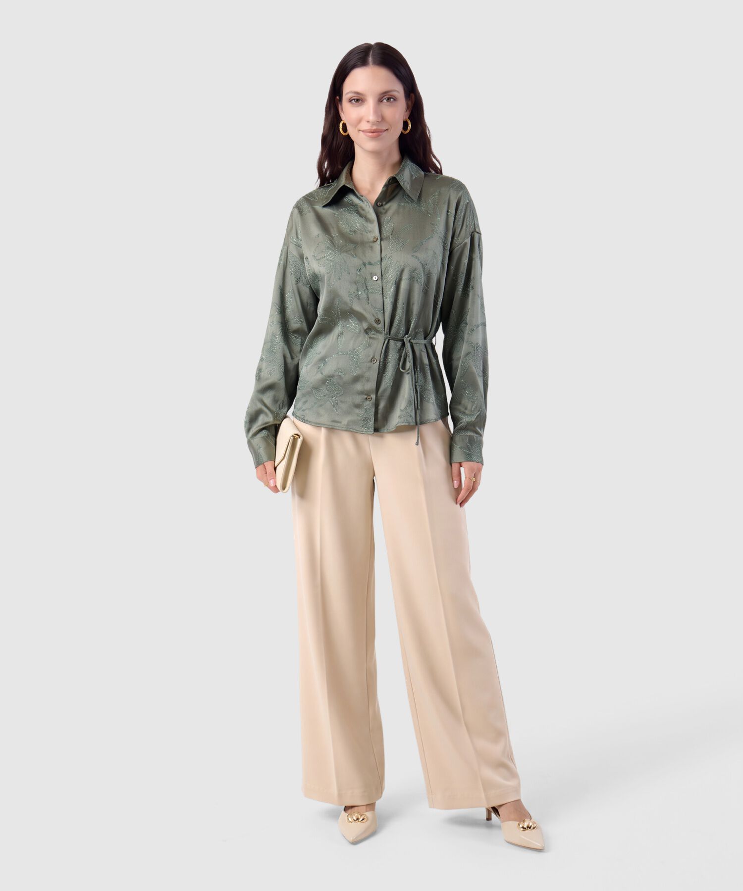 Pantal&oacute;n Tiro Alto Con Pinzas Para Mujer