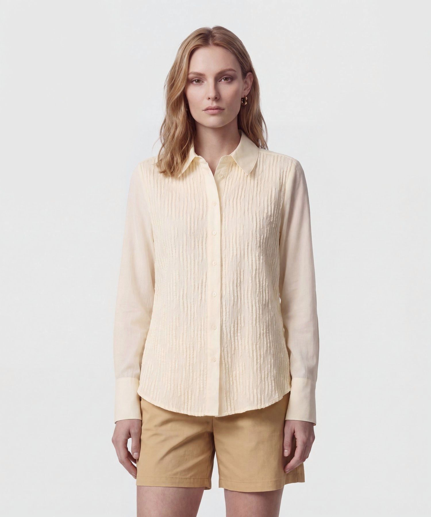 Camisa Texturizada De Manga Larga Para Mujer