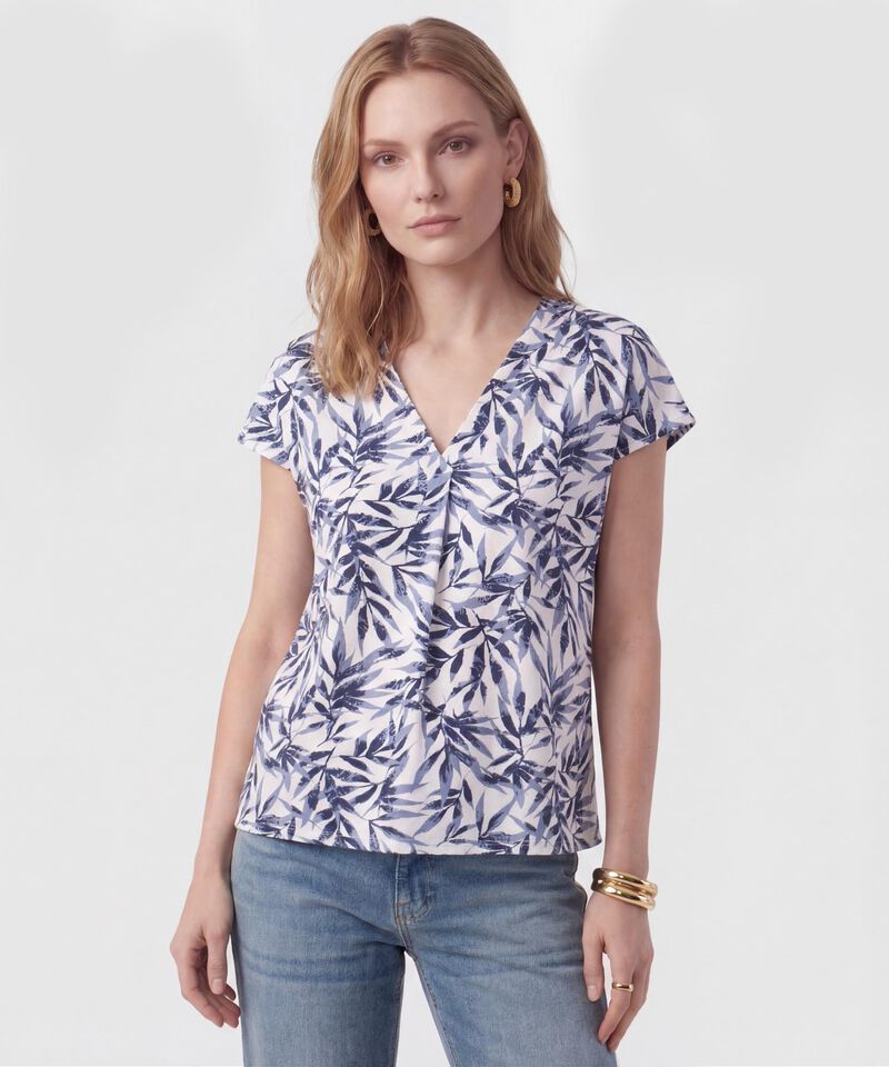 Camiseta Cuello En V Con Prense Frontal Mujer