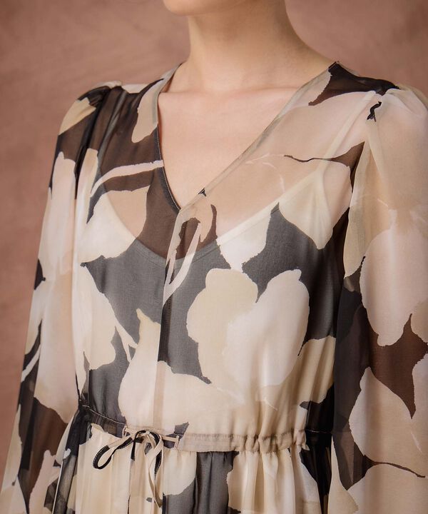 Vestido Maxi de Manga Larga y Jareta Para Mujer