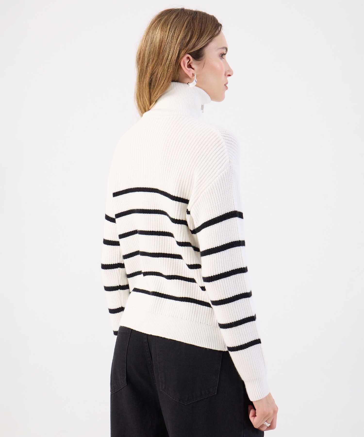 Saco Rayas Náutico Cuello Zip Moderno Para Mujer