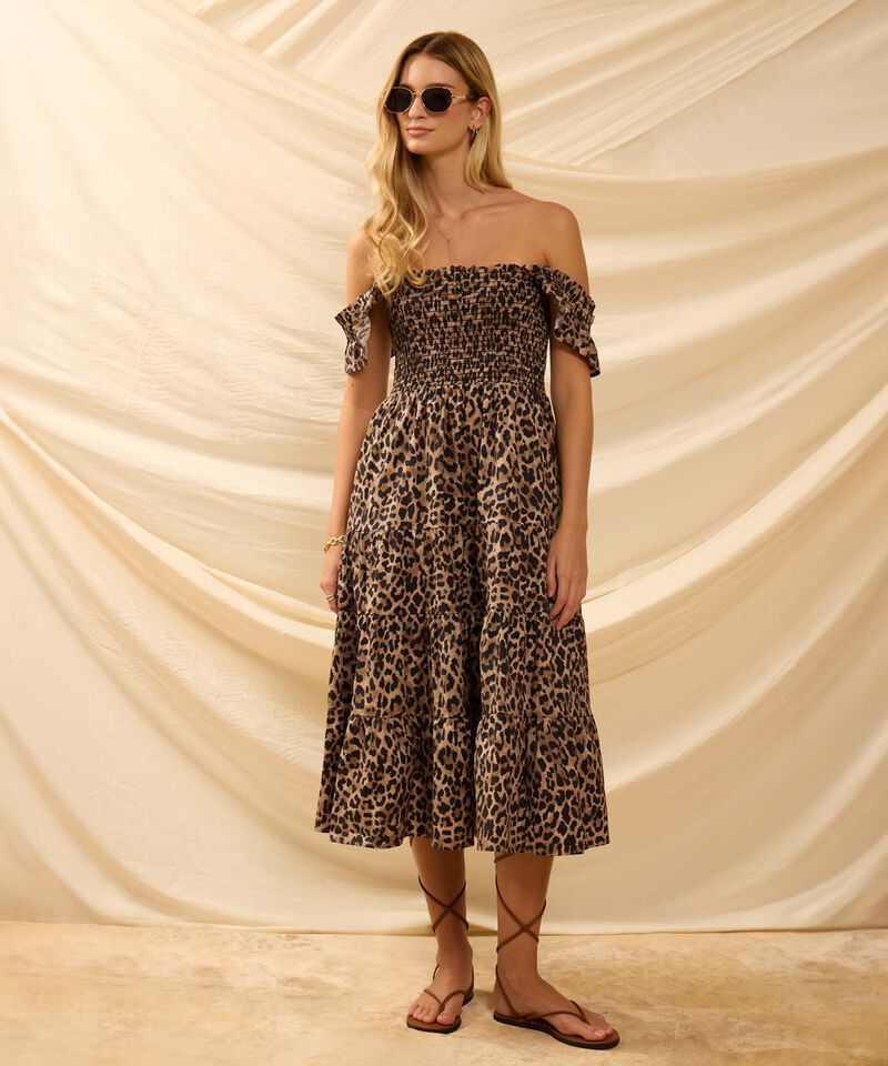 Vestido Midi Nido De Abeja Y Vuelos Mujer