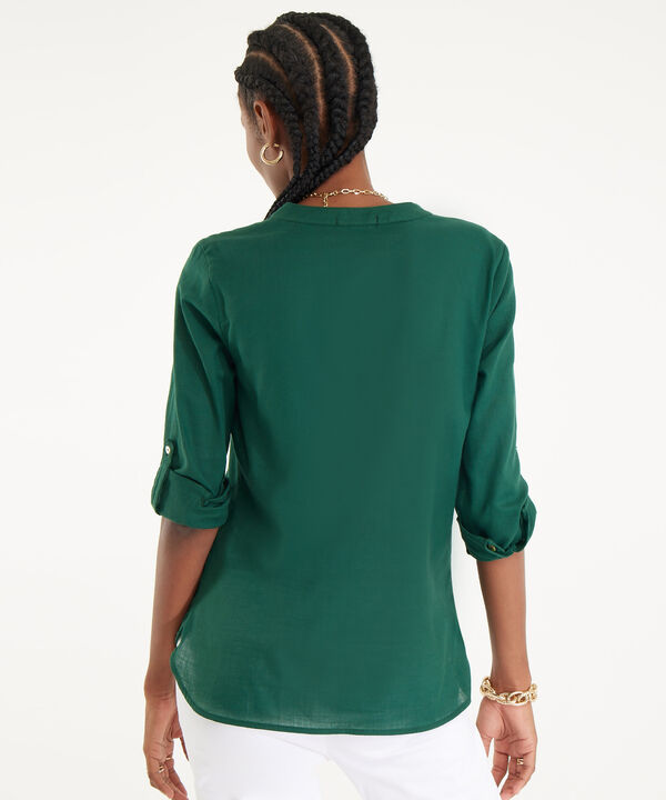 Blusa  Manga Larga Con Bolsillo Unicolor