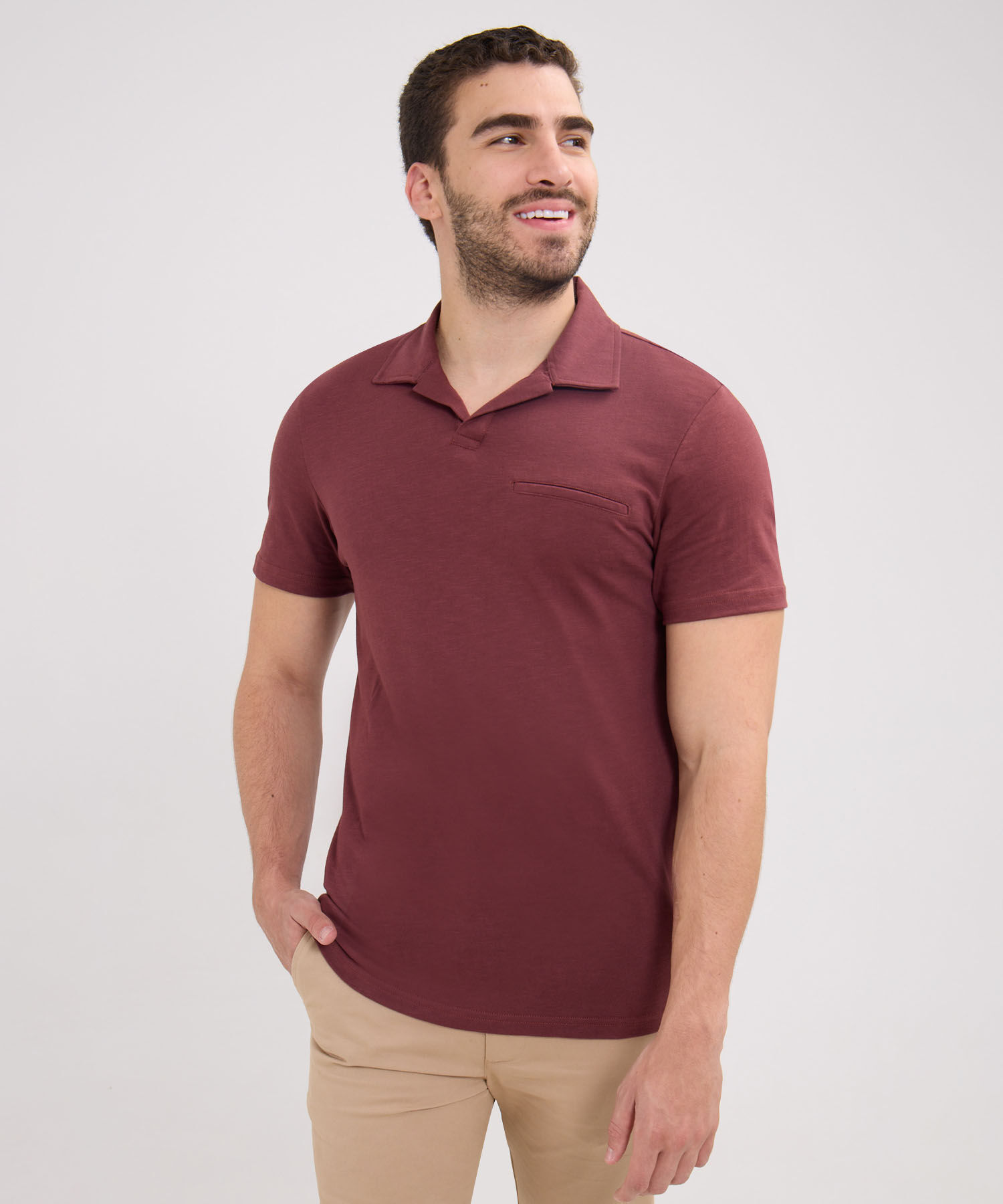 Polo Unicolor, Cuello Máquina Con Simulación Bolsillo Ribete