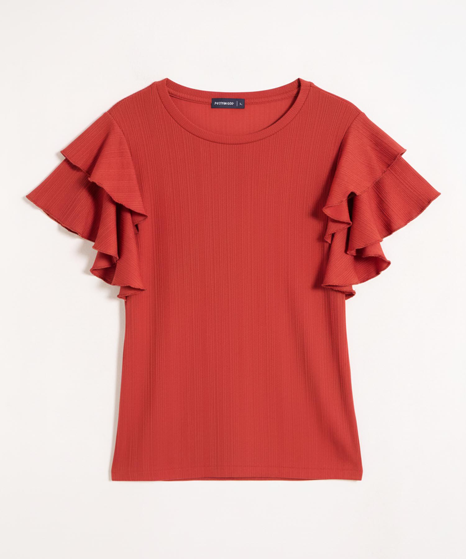 Camiseta Mujer Mangas Volantes Acanalada Elegante