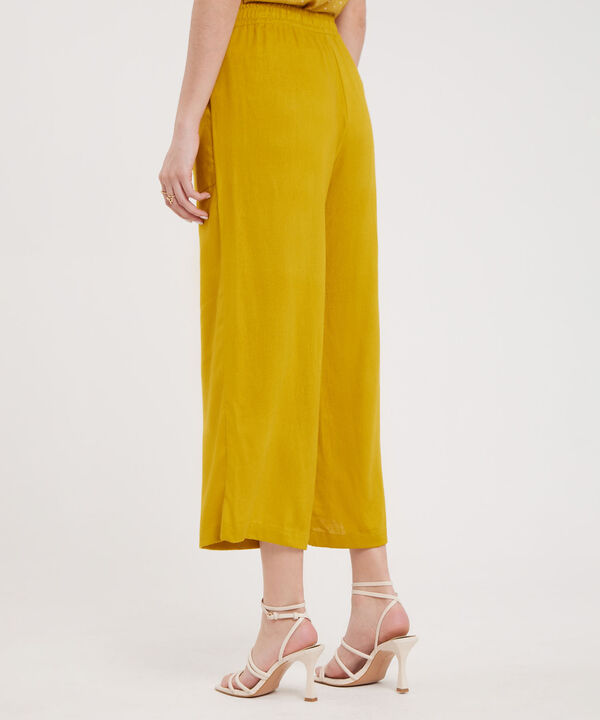 Pantalon Moda Tipo Culotte Unicolor, Resortado Con Bolsillos Diagonales, Tel Aviv Linea Moda