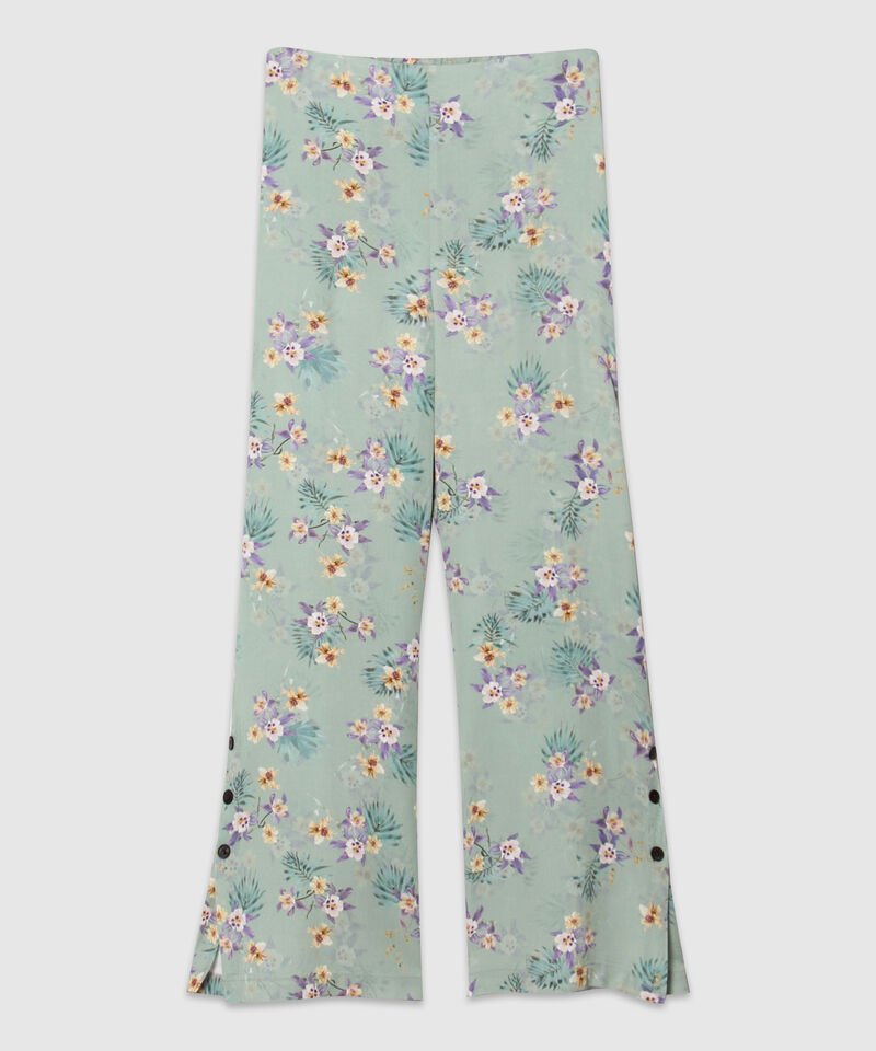 Pantalón Fluido Estampado Con Botones En Bota