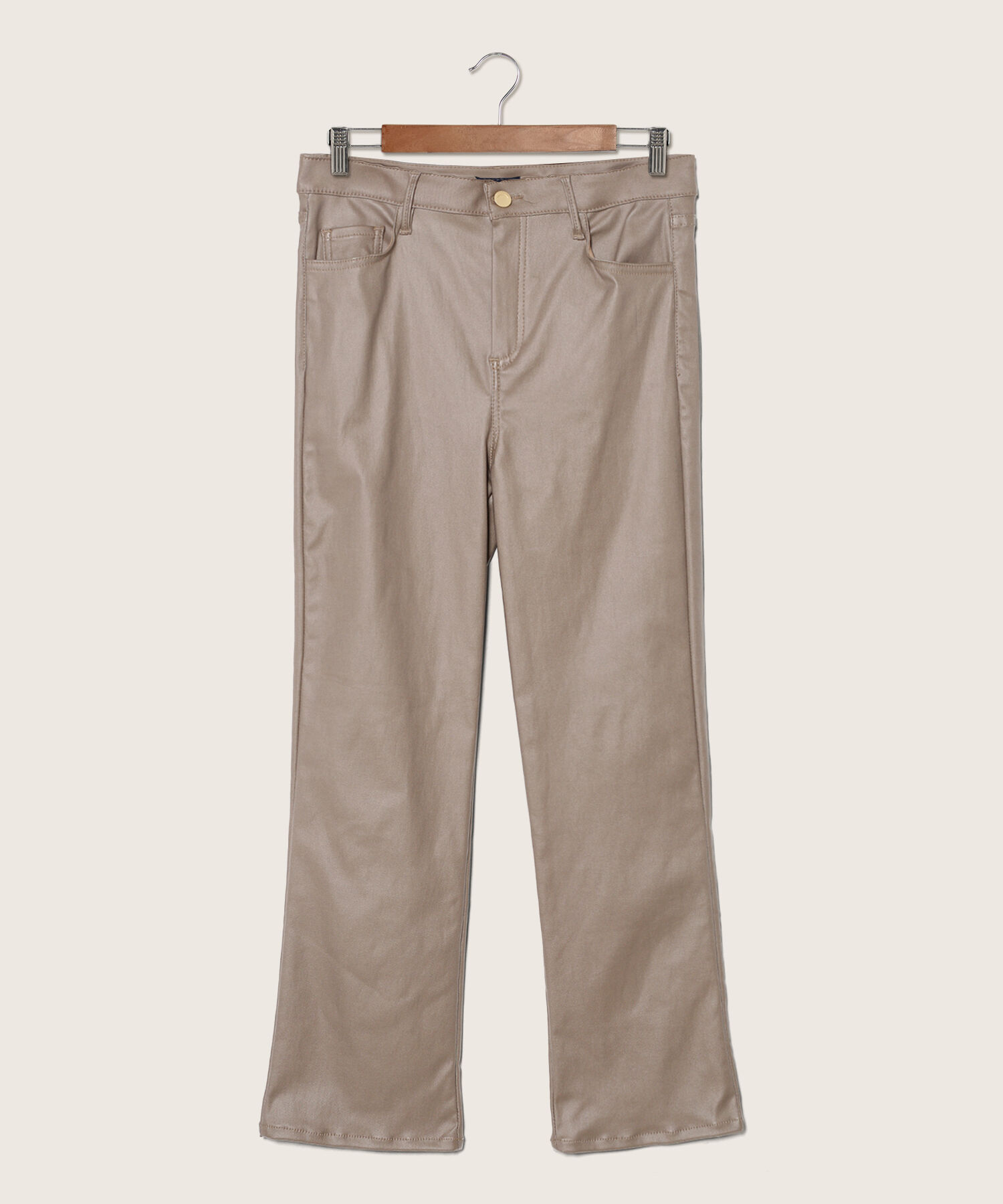 Pantalón Mini Flare Unicolor Efecto Piel