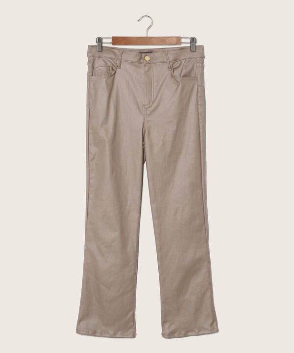 Pantalón Mini Flare Unicolor Efecto Piel