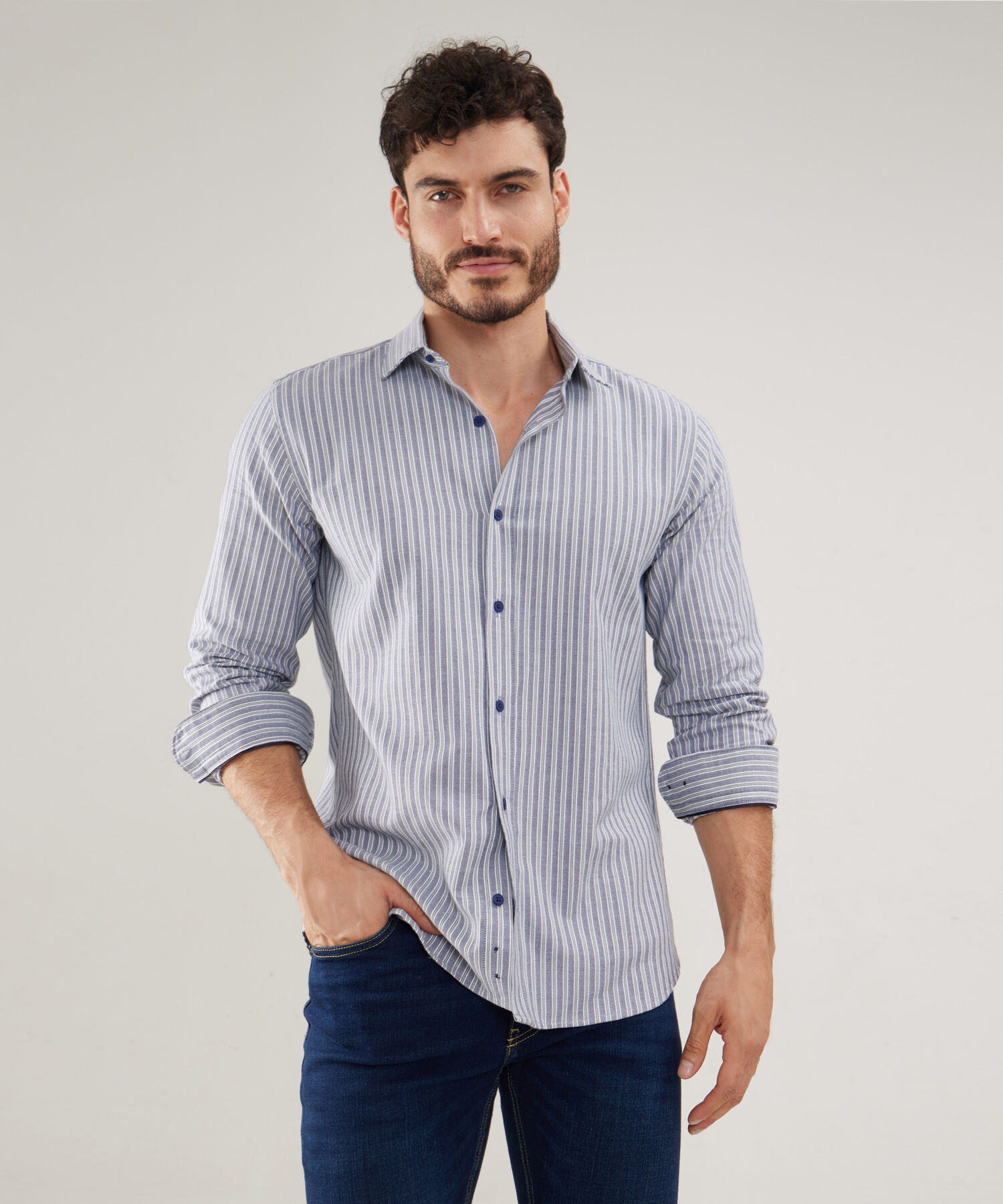 Camisa Manga Larga Preteñida , Cuello Formal Italiano