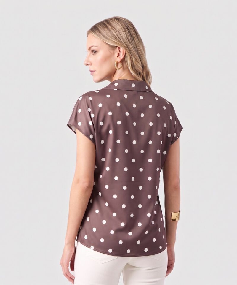 Blusa Cuello Camisero Manga Corta Mujer