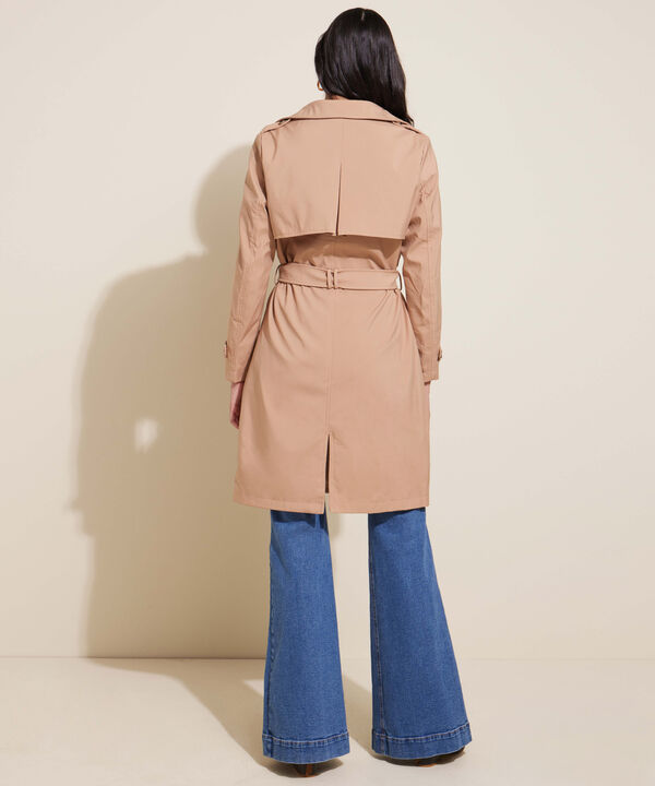 Chaqueta Trench Con Cinturon De Ajuste Manga Larga