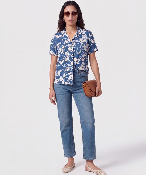 Camisa Manga Corta Cuello Camisero Para Mujer