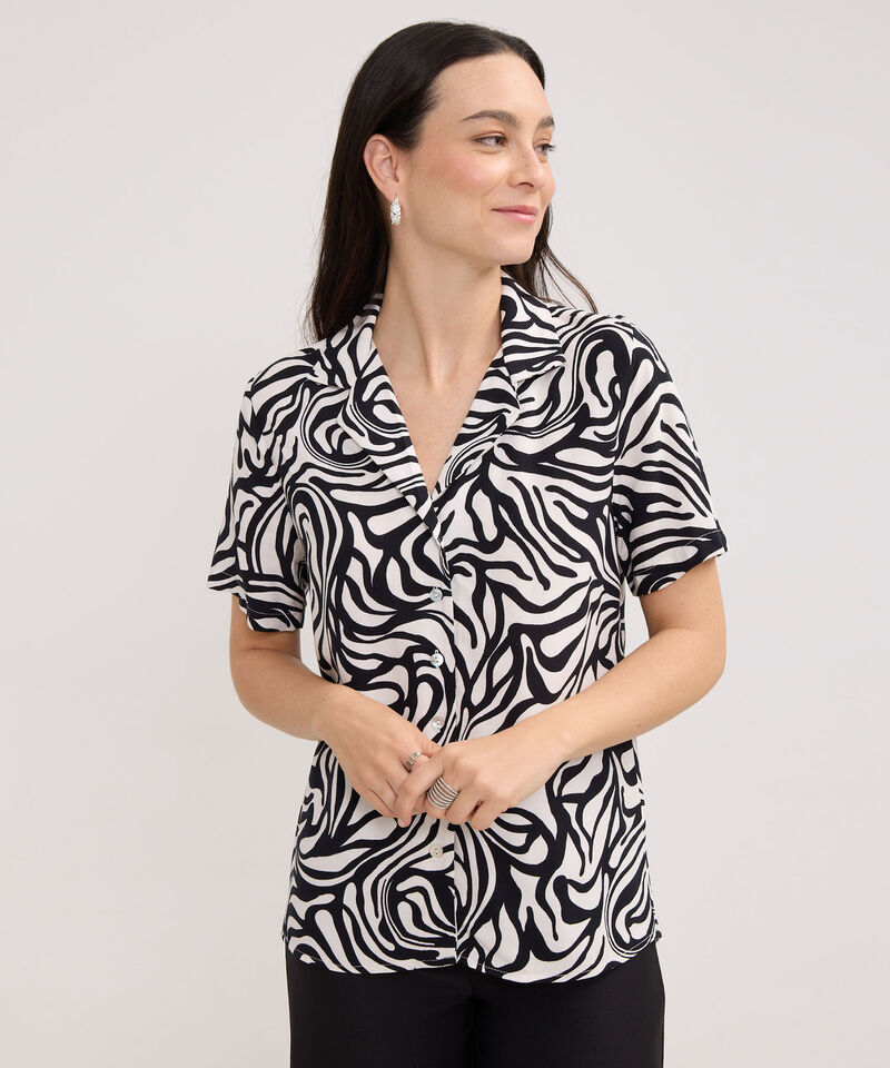 Camisa Estampada, Manga Corta, Cuello Camisero