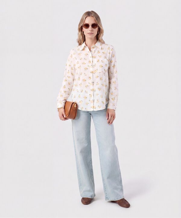 Camisa De Manga Larga Con Bolsillo Para Mujer