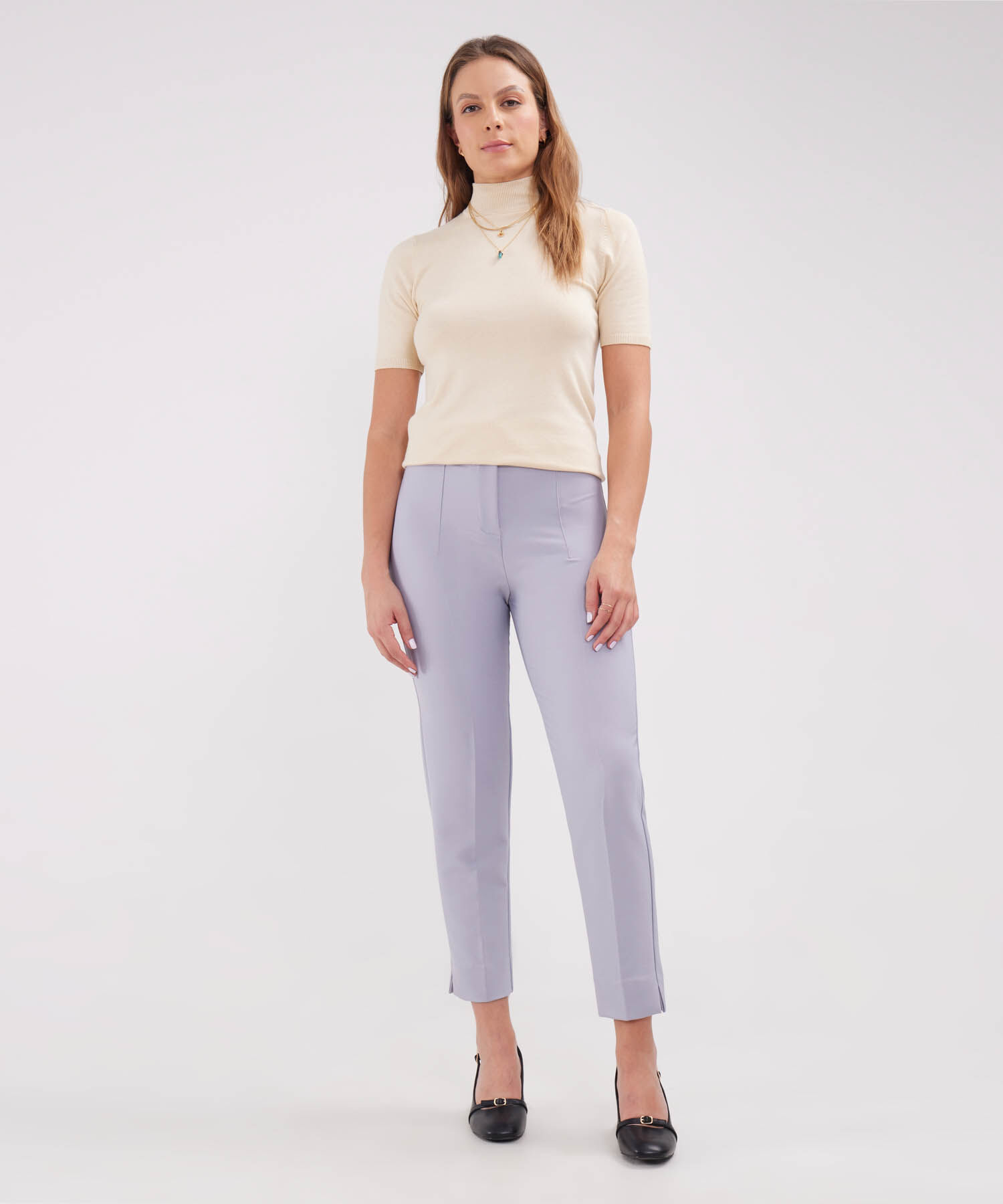 Pantalon Tiro Alto Largo Al Tobillo Unicolor