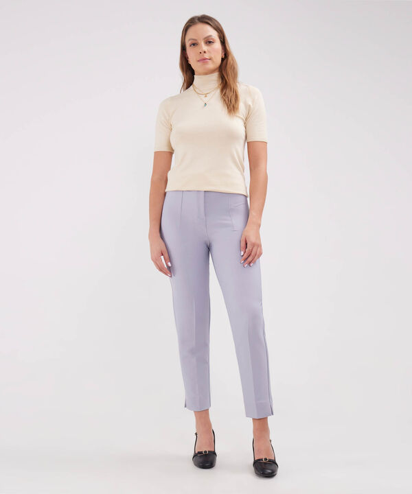Pantalon Tiro Alto Largo Al Tobillo Unicolor image number null