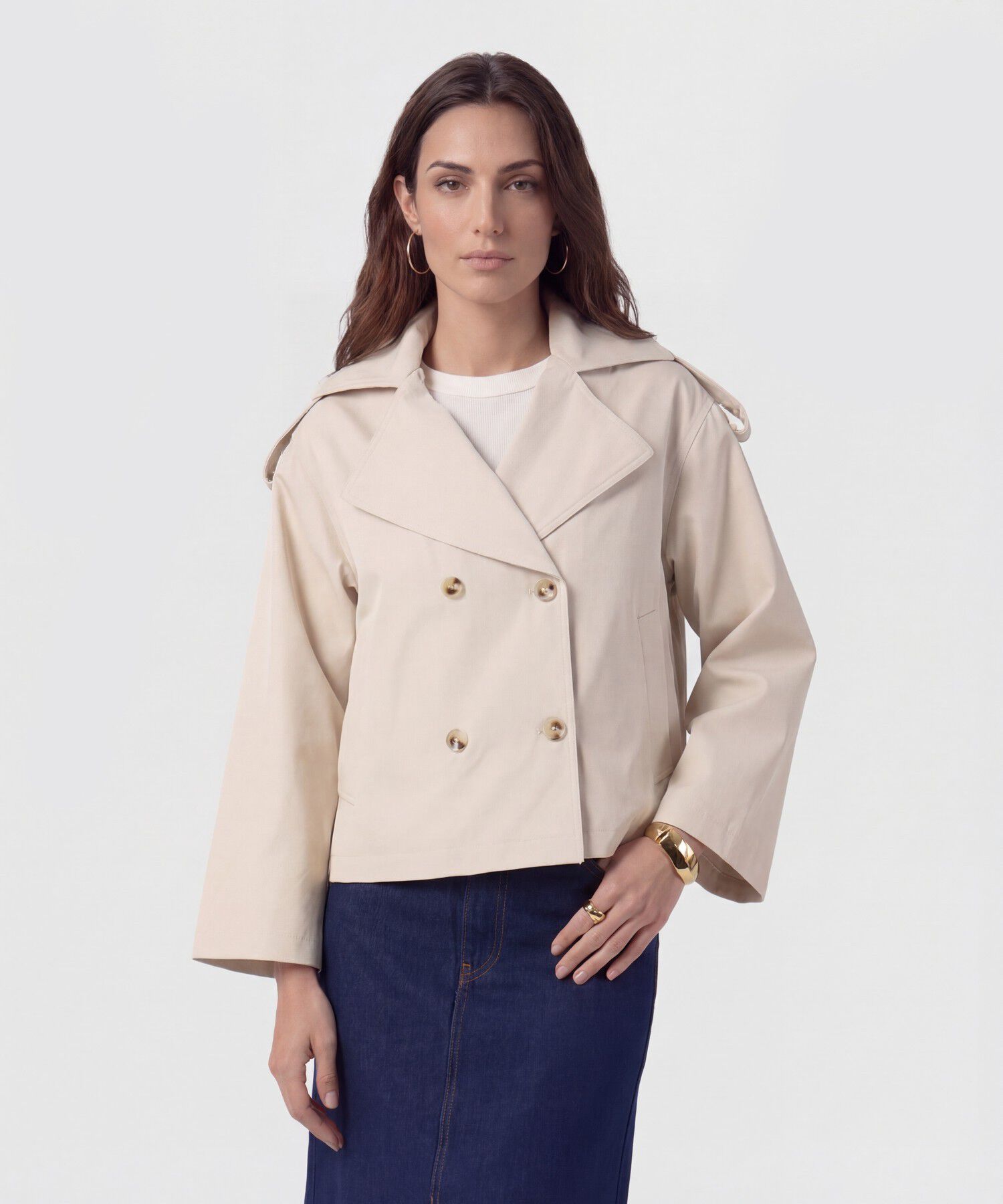 Chaqueta Corta Estilo Trench Para Mujer