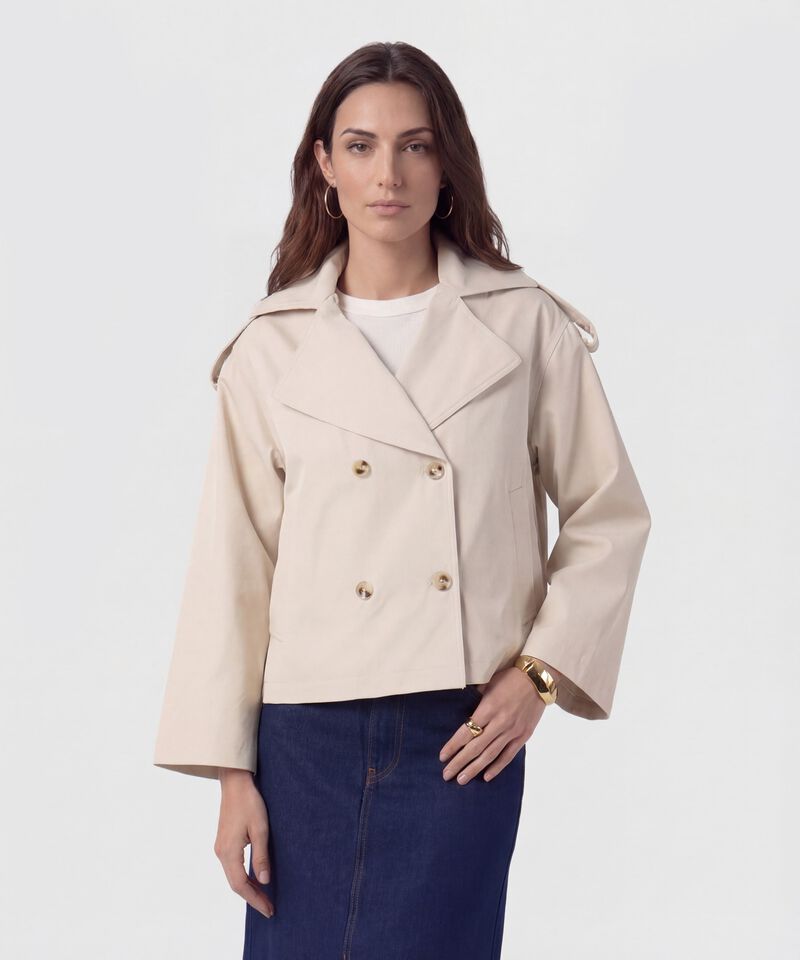 Chaqueta Corta Estilo Trench Para Mujer