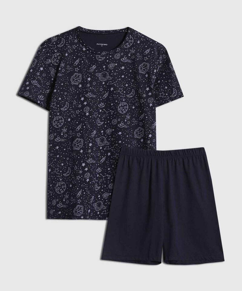 Pijama Junior Camiseta M/C Cuello Redondo/Pantaloneta Unicolor - Lineas