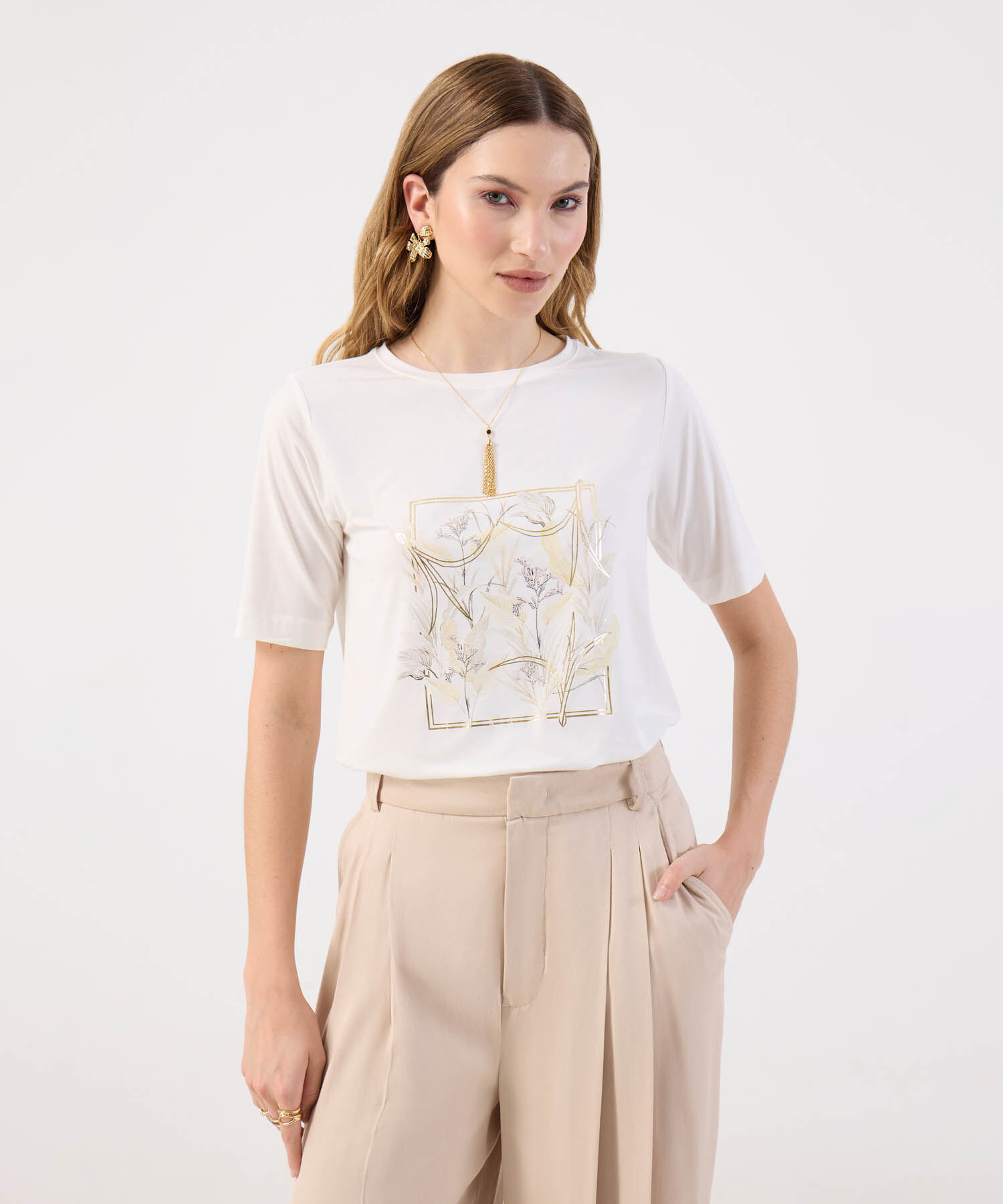 Camiseta Para Mujer Estampado Botánico