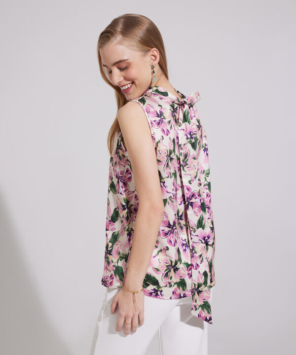 Blusa De Anudar Manga Sisa Estampado