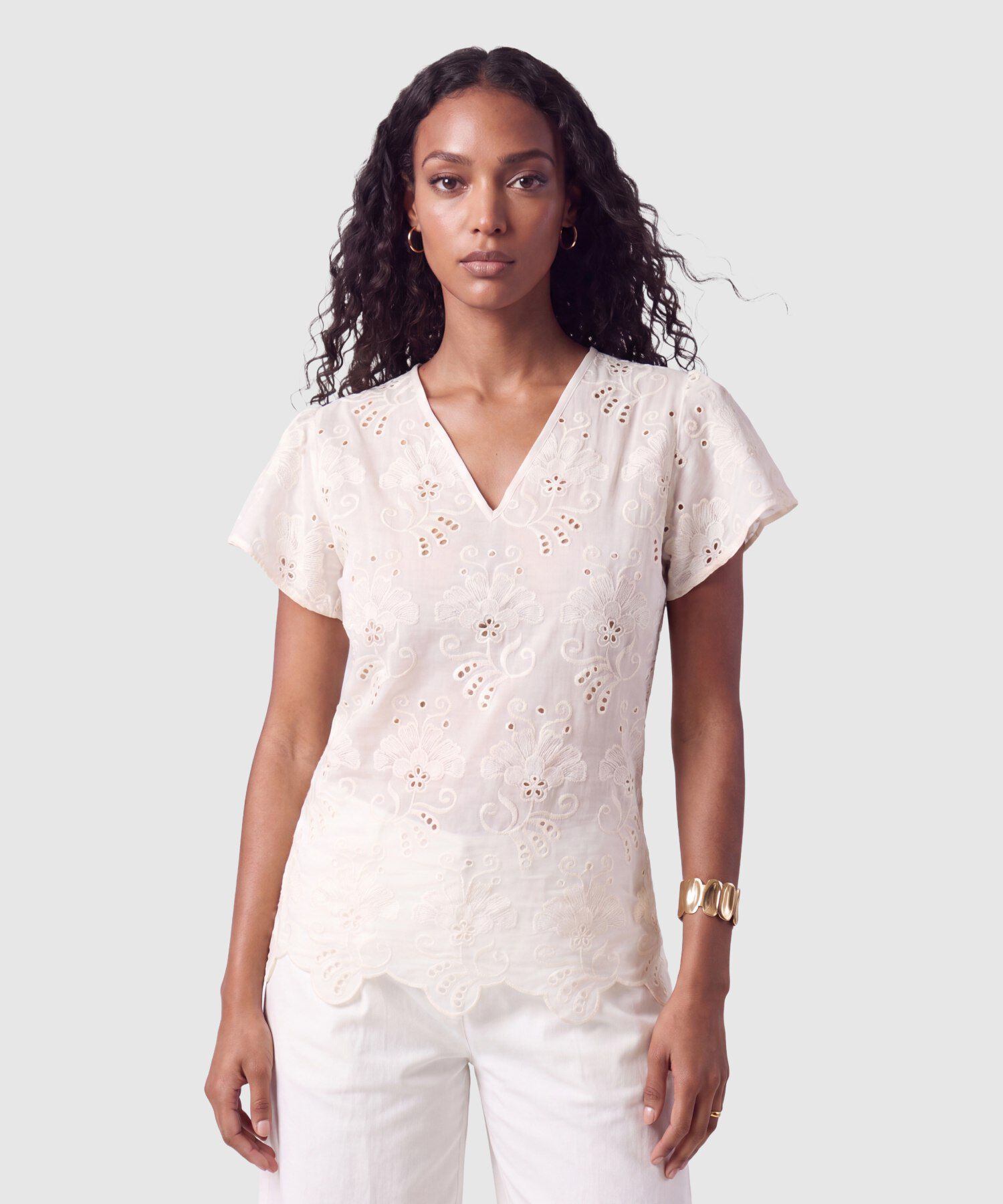Blusa Con Escote V Y Manga Corta Para Mujer