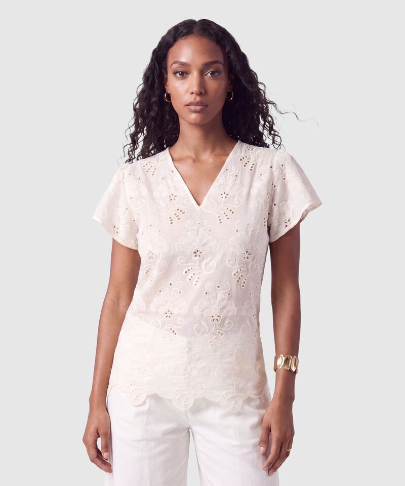 Blusa Con Escote V Y Manga Corta Para Mujer