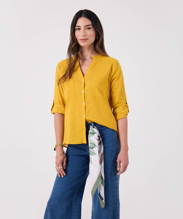 Blusa Manga Larga Unicolor En Lino image number null