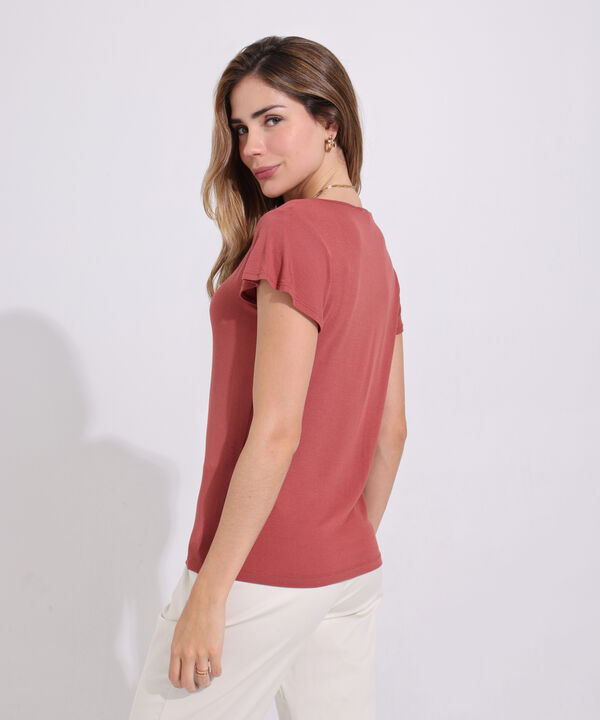 Camiseta Cuello V, Manga Volada Anudado En Frente, Línea Moda Verona