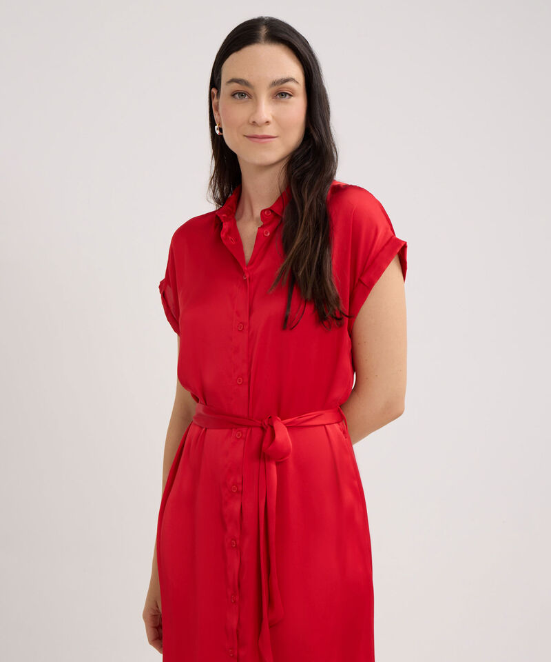 Vestido Unicolor Tipo Camisero, Manga Corta Con Botonadura En Frente