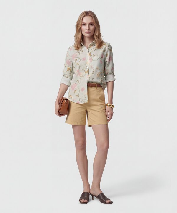 Camisa Estampada Con Charretera Para Mujer