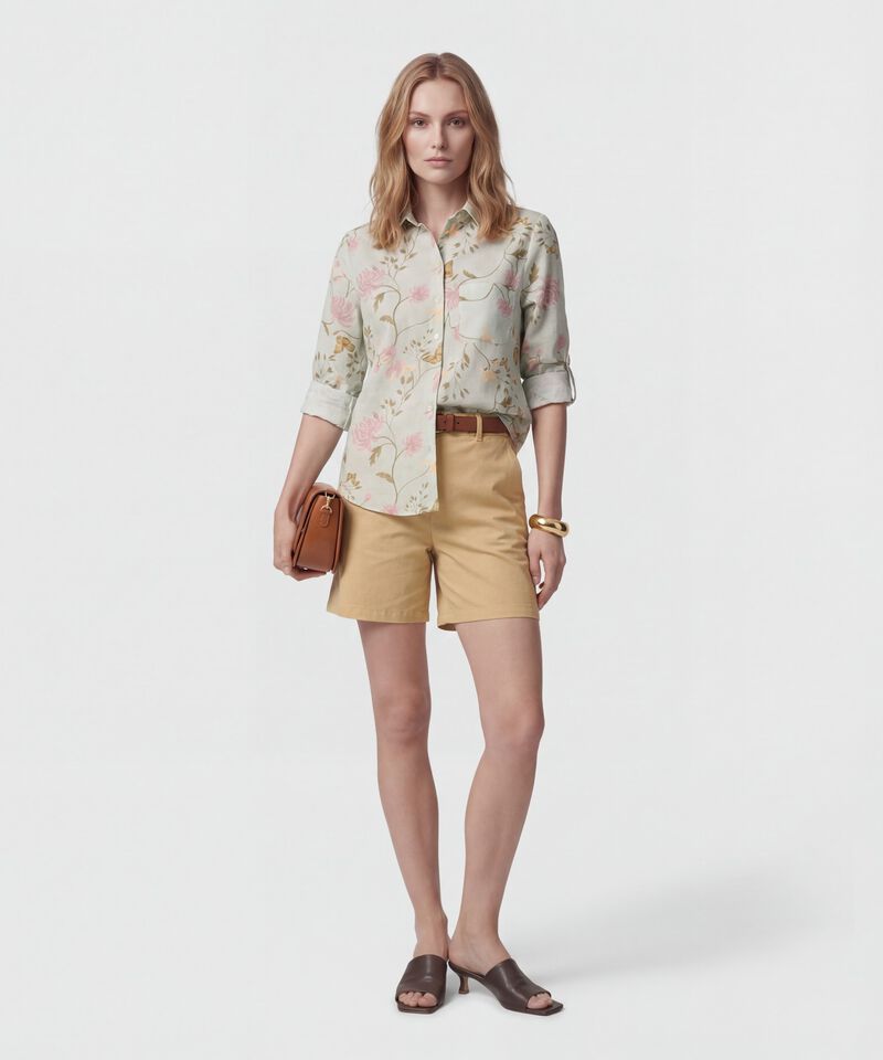 Camisa Estampada Con Charretera Para Mujer