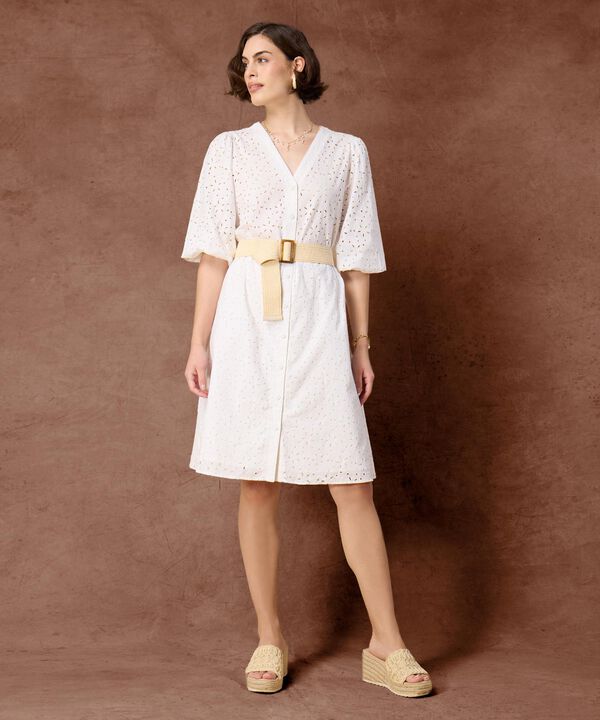 Vestido Camisero Perforado Con Cintur&oacute;n Para Mujer