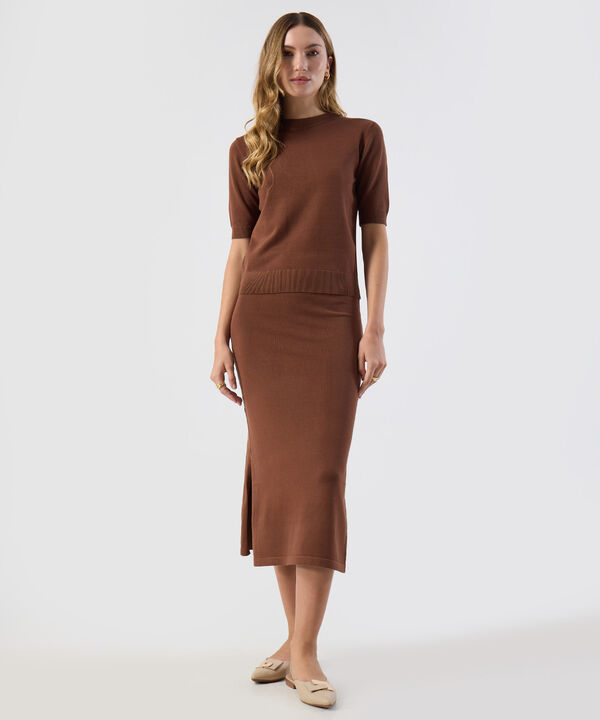 Falda Para Mujer Tejido Punto Midi Abertura Lateral image number null