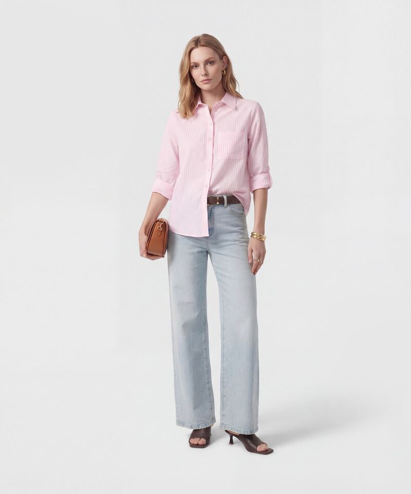 Camisa De Rayas Con Charretera Para Mujer