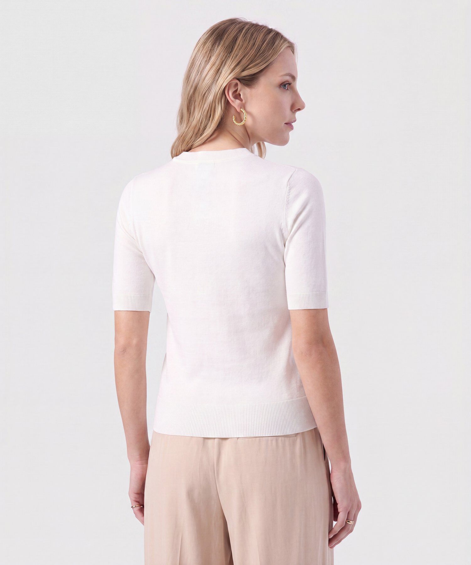 Camiseta De Punto Cuello Redondo Mujer