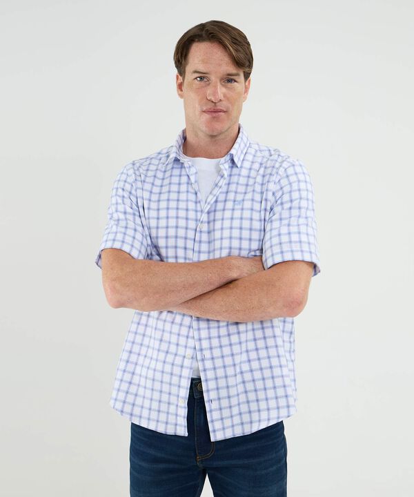 Camisa Manga Corta Con Bolsillo Cuadros Pequeños Para Hombre image number null