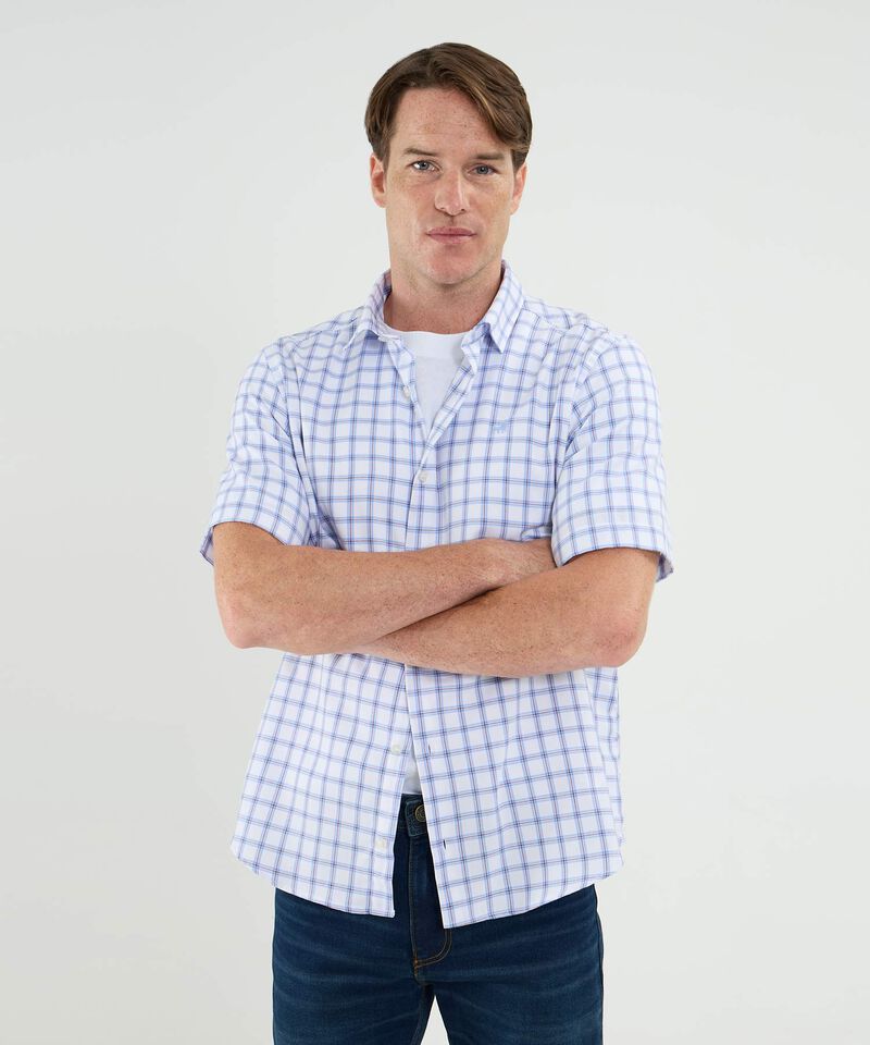 Camisa Manga Corta Con Bolsillo Cuadros Pequeños Para Hombre